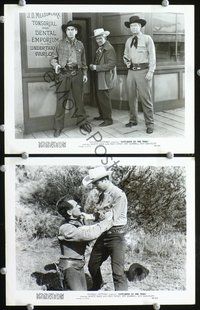 3y644 OUTCASTS OF THE TRAIL 2 8x10s '49 cool western images of cowboy Monte Hale w/gun & fists!