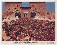 3y184 TEN COMMANDMENTS color 8x10 still '56 Cecil B. DeMille, huge mob of people by Egyptian temple!