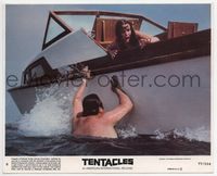 3y185 TENTACLES color 8x10 movie still #8 '77 man in water attacked while girl screams on boat!