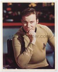 3y199 WILLIAM SHATNER color 8x10 '70s close portrait in Star Trek costume on bridge of Enterprise!