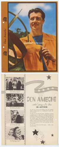 3y209 DON AMECHE Dixie Cup premium 8x10 '40s cool portrait in orange shirt standing by sun dial!