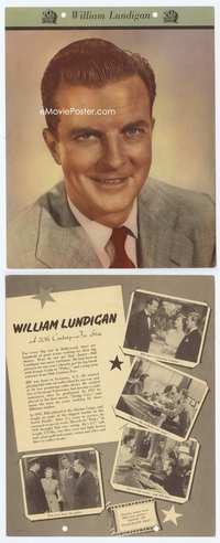 3y241 WILLIAM LUNDIGAN Dixie Cup premium 8x10 '40s close up smiling portrait wearing suit & tie!
