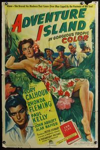 3z022 ADVENTURE ISLAND style A one-sheet '47 artwork of sexy full-length Rhonda Fleming in sarong!