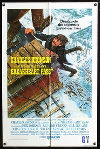3z112 BREAKHEART PASS int'l one-sheet '76 Charles Bronson holds on for dear life, Alistair Maclean!