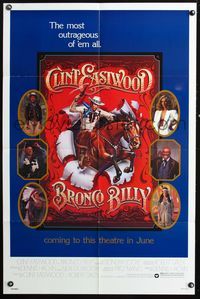 3z118 BRONCO BILLY advance one-sheet '80 cool images of cowboy Clint Eastwood & cast by Huyssen!