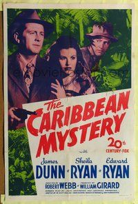 3z135 CARIBBEAN MYSTERY one-sheet '45 James Dunn, Sheila Ryan & Edward Ryan in the topical jungle!