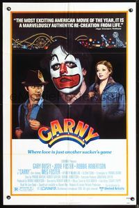3z137 CARNY style B 1sheet '80 Jodie Foster, Robbie Robertson, Gary Busey in carnival clown make up!