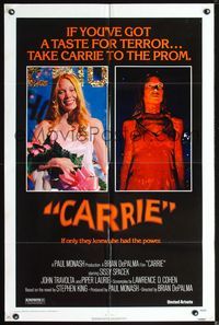 3z139 CARRIE one-sheet '76 Stephen King, Sissy Spacek before and after her bloodbath at the prom!