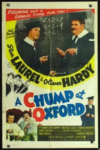 3z153 CHUMP AT OXFORD one-sheet poster R46 great image of Stan Laurel & Oliver Hardy teaching math!