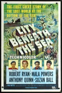3z157 CITY BENEATH THE SEA 1sheet '53 Budd Boetticher, cool art of deep sea divers by Reynold Brown!