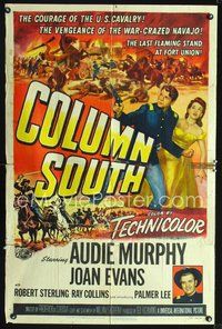 3z173 COLUMN SOUTH one-sheet poster '53 art of cavalry man Audie Murphy against war-crazed Navajo!