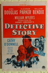 3z219 DETECTIVE STORY one-sheet poster '51 William Wyler, Kirk Douglas can't forgive Eleanor Parker!