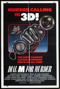 3z221 DIAL M FOR MURDER 1sh R82 Hitchcock, Grace Kelly, Milland, cool Ron Kaiss art of gloved hand!