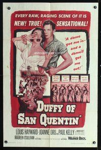3z244 DUFFY OF SAN QUENTIN 1sheet '54 Louis Hayward holds sexy nurse hostage, prison escape artwork!