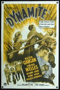 3z246 DYNAMITE style A one-sheet '49 explosive romantic artwork of William Gargan & Virginia Welles!