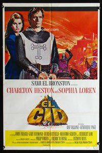 3z256 EL CID style B one-sheet poster '61 art of Charlton Heston in armor with sexy Sophia Loren!