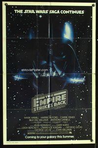 3z262 EMPIRE STRIKES BACK advance 1sh '80 George Lucas classic, cool image of Darth Vader!