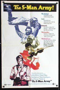 3z315 FIVE MAN ARMY art style 1sh '70 Peter Graves, James Daly, Spencer, written by Dario Argento!