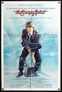 3z269 ESCAPE ARTIST one-sheet '82 cool artwork of Griffin O'Neal escaping from chains in water tank!