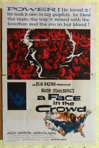 3z281 FACE IN THE CROWD one-sheet poster '57 really cool art of screaming Andy Griffith, Elia Kazan!