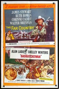 3z286 FAR COUNTRY/SASKATCHEWAN one-sheet poster '62 James Stewart, Alan Ladd, cool western artwork!