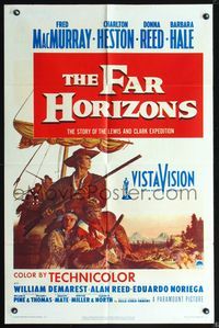3z289 FAR HORIZONS 1sheet '55 art of Charlton Heston & Fred MacMurray as Lewis & Clark + Donna Reed!