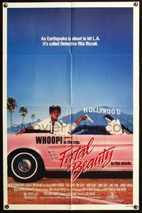3z295 FATAL BEAUTY 1sheet '87 cool image of detective Whoopi Goldberg in pink Mustang convertible!