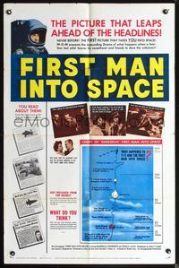 3z308 FIRST MAN INTO SPACE 1sh '59 most dangerous & daring mission of all time, cool astronaut art!