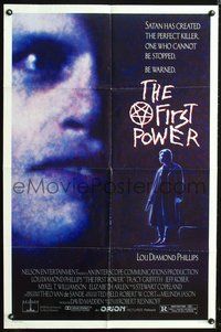 3z309 FIRST POWER DS one-sheet poster '90 Lou Diamond Phillips, creepy horror image of man's face!