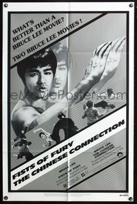 3z313 FISTS OF FURY/CHINESE CONNECTION one-sheet '80 two Bruce Lee movies are better than one!