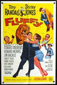 3z321 FLUFFY one-sheet movie poster '65 great image of huge lion licking Tony Randall, Shirley Jones