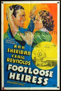 3z335 FOOTLOOSE HEIRESS other company 1sheet '37 stone litho of Ann Sheridan mad at Craig Reynolds!