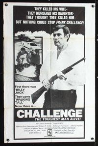3z343 FRANK CHALLENGE MANHUNTER one-sheet '74 cool image of spy Earl Owensby in the title role!