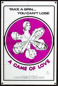 3z370 GAME OF LOVE take a spin style one-sheet '74 x-rated sexploitation, roulette of sexy girls!