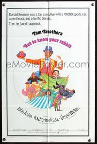 3z380 GET TO KNOW YOUR RABBIT one-sheet movie poster '72 cool art of wacky magician Tom Smothers!