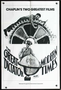 3z413 GREAT DICTATOR/MODERN TIMES one-sheet '80s Charlie Chaplin double-bill, cool classic images!