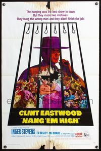 3z431 HANG 'EM HIGH one-sheet '68 Clint Eastwood, they hung the wrong man and didn't finish the job!
