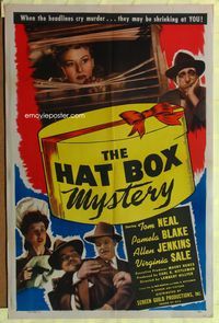 3z438 HAT BOX MYSTERY 1sheet '46 Tom Neal & Pamela Blake have headlines of murder shrieking at them!