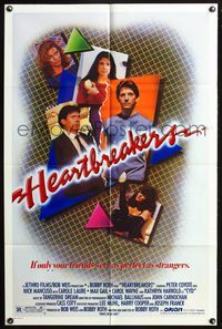 3z443 HEARTBREAKERS one-sheet movie poster '84 Peter Coyote, Nick Mancuso, wacky '80s design!