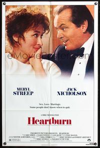 3z444 HEARTBURN one-sheet '86 close-up of Jack Nicholson & Meryl Streep, directed by Mike Nichols!