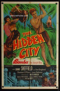 3z453 HIDDEN CITY one-sheet poster '50 great images of Johnny Sheffield as Bomba the Jungle Boy!