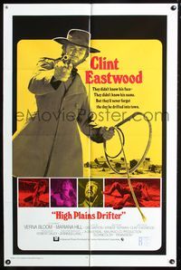 3z456 HIGH PLAINS DRIFTER int'l one-sheet '73 great image of Clint Eastwood holding gun & whip!
