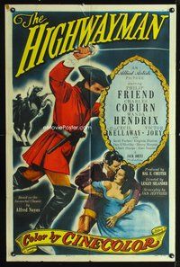 3z459 HIGHWAYMAN one-sheet movie poster '51 Philip Friend, Wanda Hendrix, great swashbuckler art!