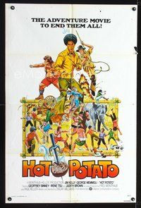 3z468 HOT POTATO one-sheet movie poster '76 cool art of kung fu hero Jim Kelly by Robert Tanenbaum!