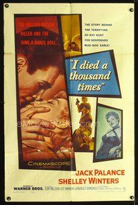 3z485 I DIED A THOUSAND TIMES one-sheet poster '55 artwork of Jack Palance & sexy Shelley Winters!
