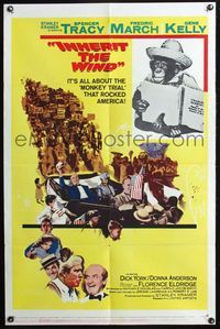 3z505 INHERIT THE WIND style A 1sheet '60 Spencer Tracy, Fredric March, Gene Kelly, chimp with book!