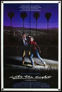 3z513 INTO THE NIGHT one-sheet '85 cool image of Jeff Goldblum & Michelle Pfeiffer on the run!
