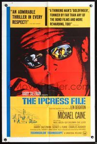 3z515 IPCRESS FILE one-sheet '65 great full art close up of Michael Caine in mirrored sunglesses!
