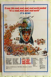 3z520 IT'S A MAD, MAD, MAD, MAD WORLD one-sheet movie poster R70 great wacky Jack Davis artwork!
