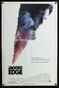 3z525 JAGGED EDGE one-sheet movie poster '85 great close up image of Glenn Close & Jeff Bridges!